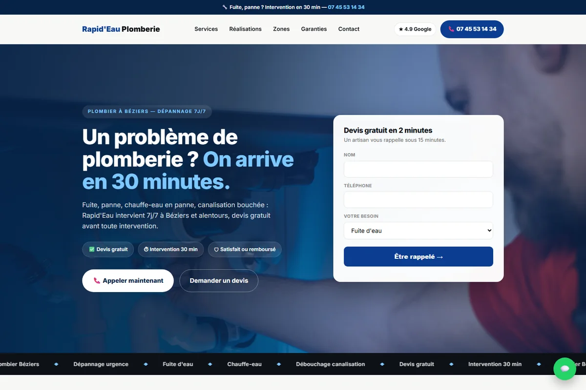 Aperçu du site Rapid’Eau Plomberie